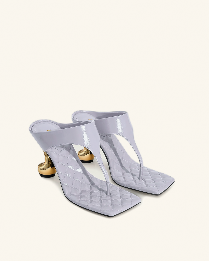 Hannah Quilted Thong Heel Mules - Purple