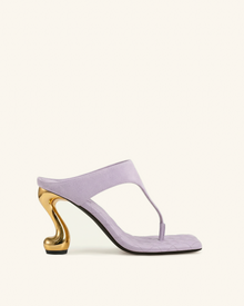 Hannah Quilted suede Thong Heel Mules - Purple