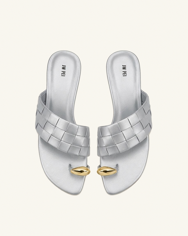 Ava Woven Toe Sandals - Metallic Silve