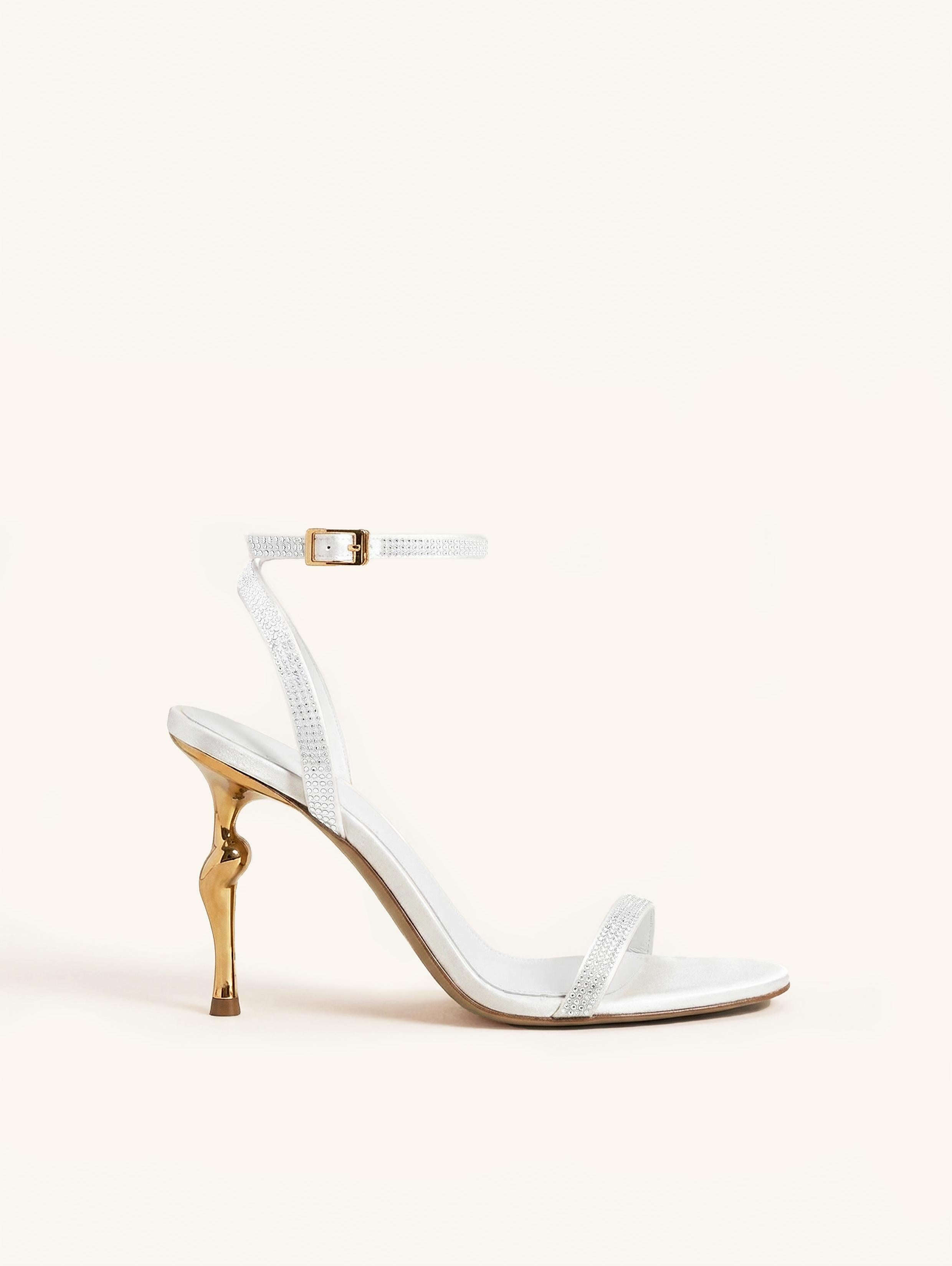 Alivia Artifical Crystal Heel Sandals - White