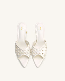 Ellie Woven Sphere Heel Mules - White
