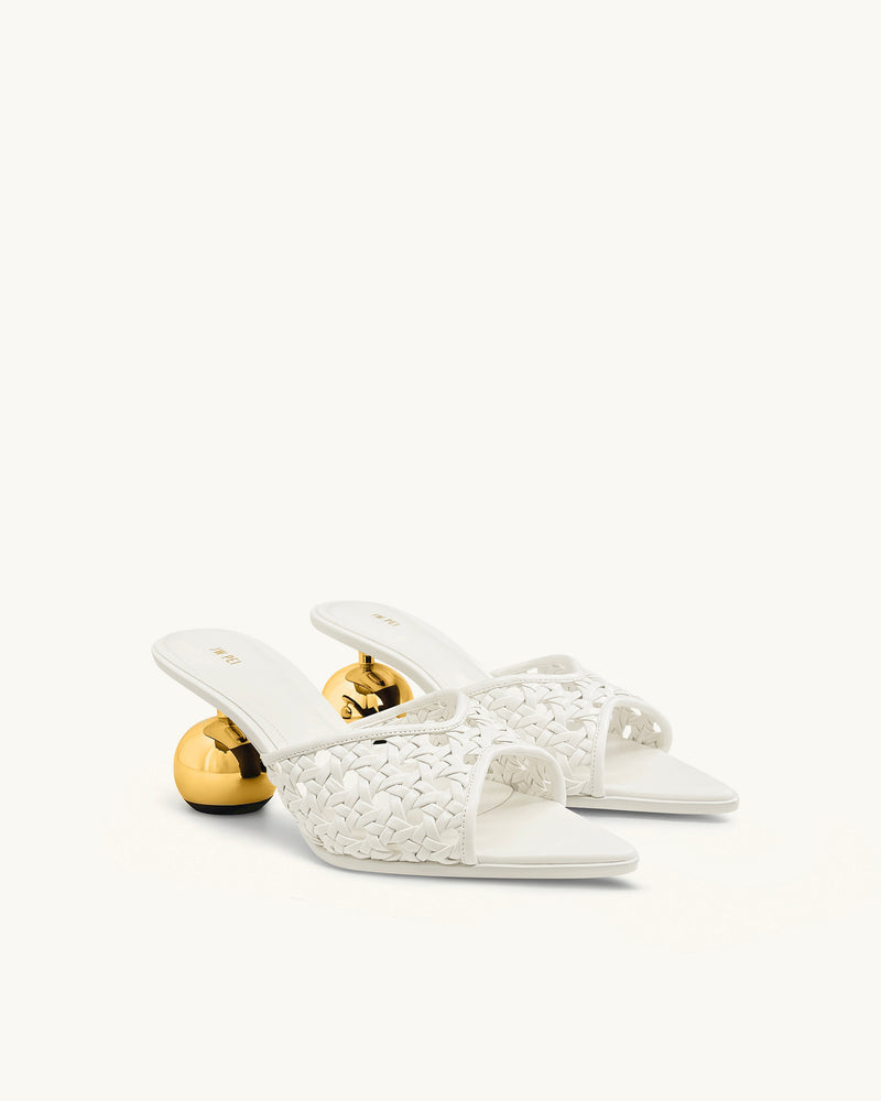 Ellie Woven Sphere Heel Mules - White