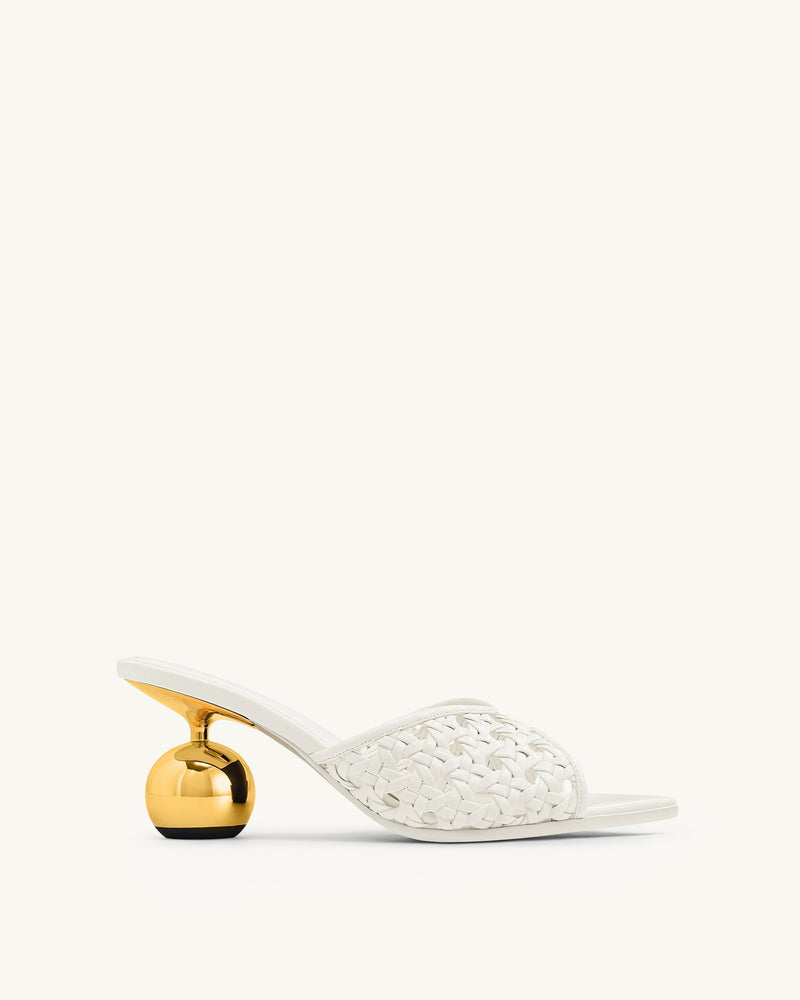 Ellie Woven Sphere Heel Mules - White