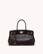 Ziva Metal Lock Decoration Tote Bag - Dark Brown