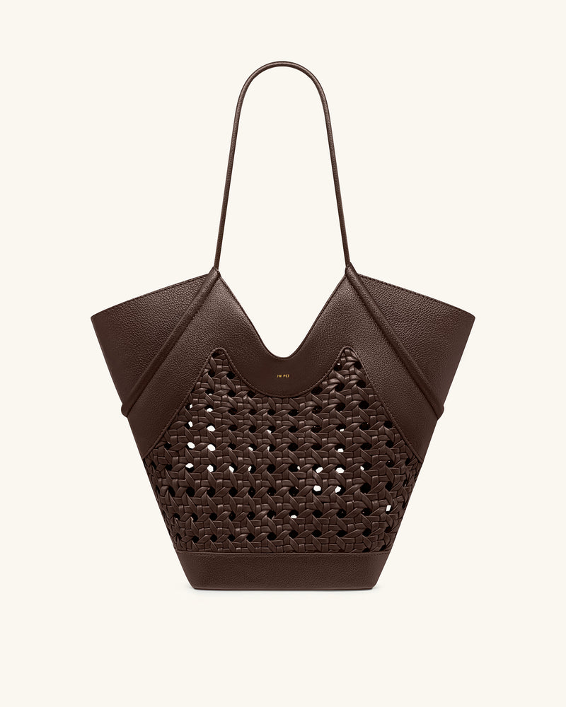 Maribel Woven Panel Tote Bag - Dark Brown