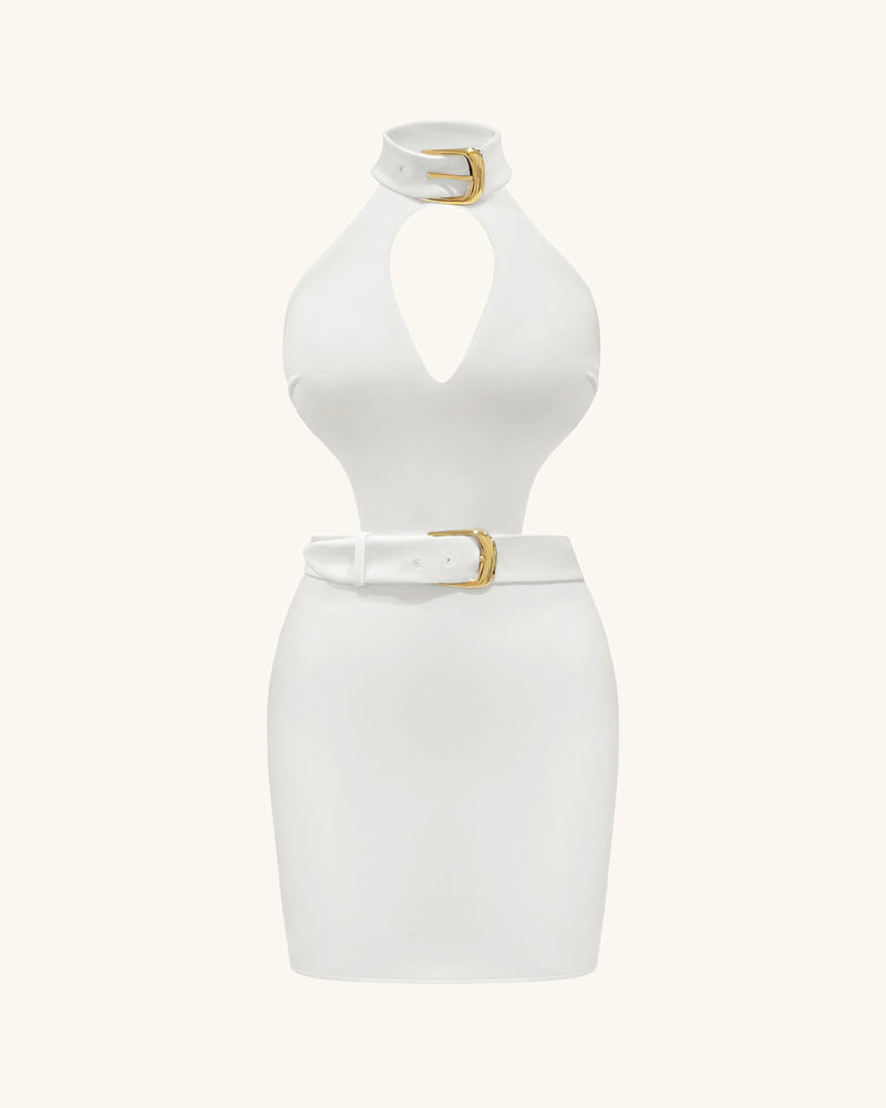 Gabriella Belted Cutout Halter Mini Dress - Ivory