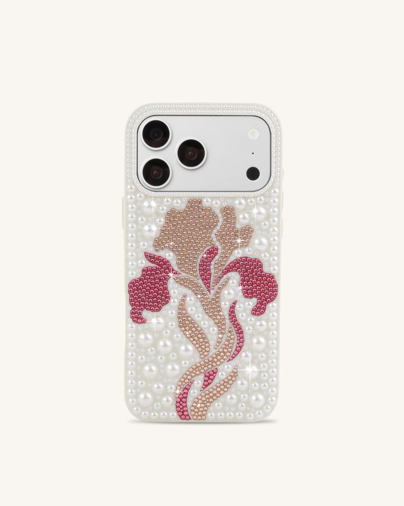 Floral Pearl Artificial Crystal Phone Case - White