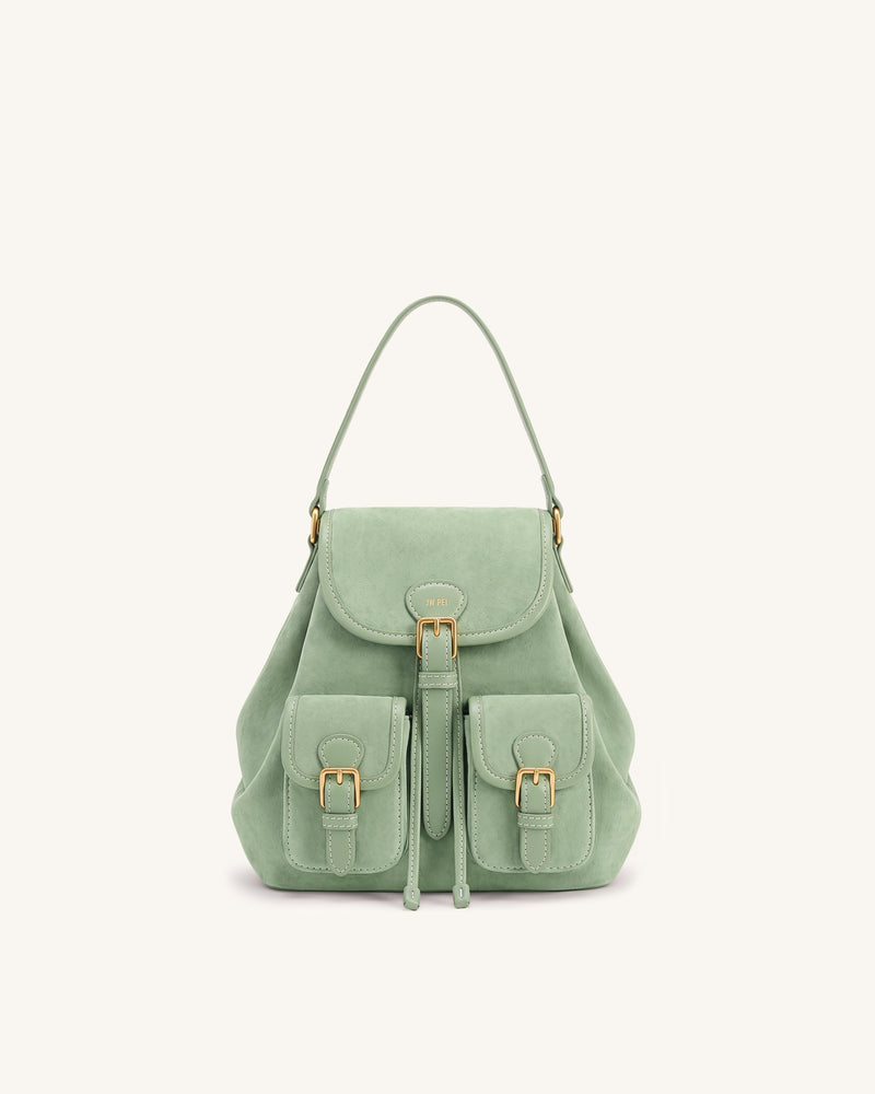 Harper Faux Suede Buckle Pocket Backpack - Light Green