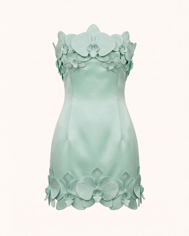 Orchid Trim Strapless Mini Dress - Mint