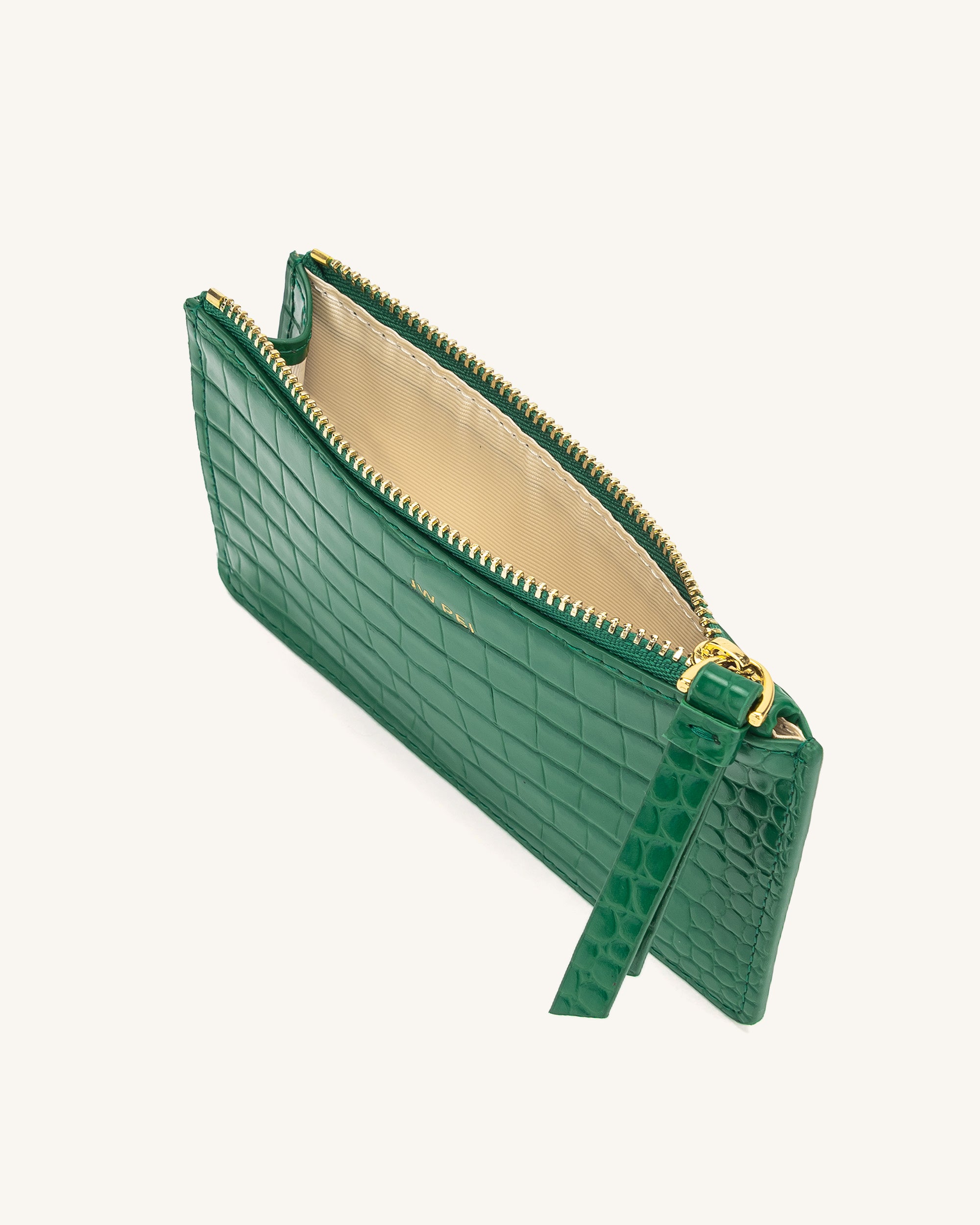 Quinn Zipped Card Holder - Green Croc