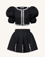 Pearl-Embellished Tweed Set - Black