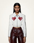 Sophie Cropped Leather Jacket - White & Red