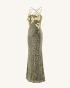Araminta Sequined Gown with Floral Details - Gold