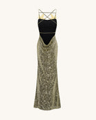 Araminta Sequined Gown with Floral Details - Gold