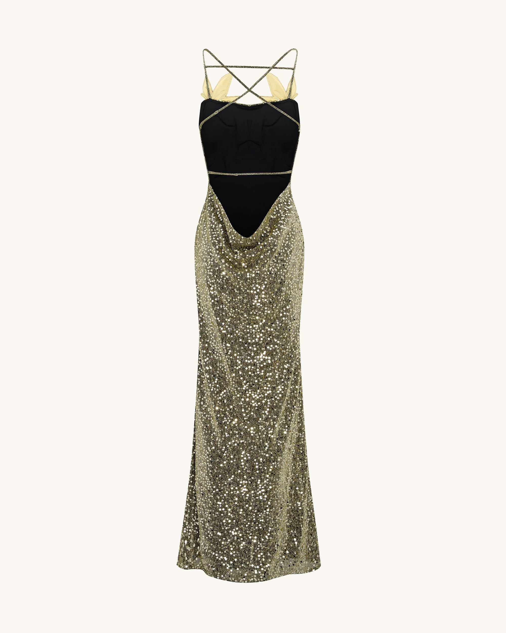 Araminta Sequined Gown with Floral Details - Gold