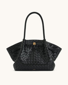 Hana Large Weave Texture Tote Bag - Black
