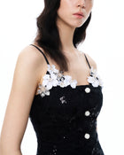 Seilena 3D Floral Sequin Mini Suits - Black