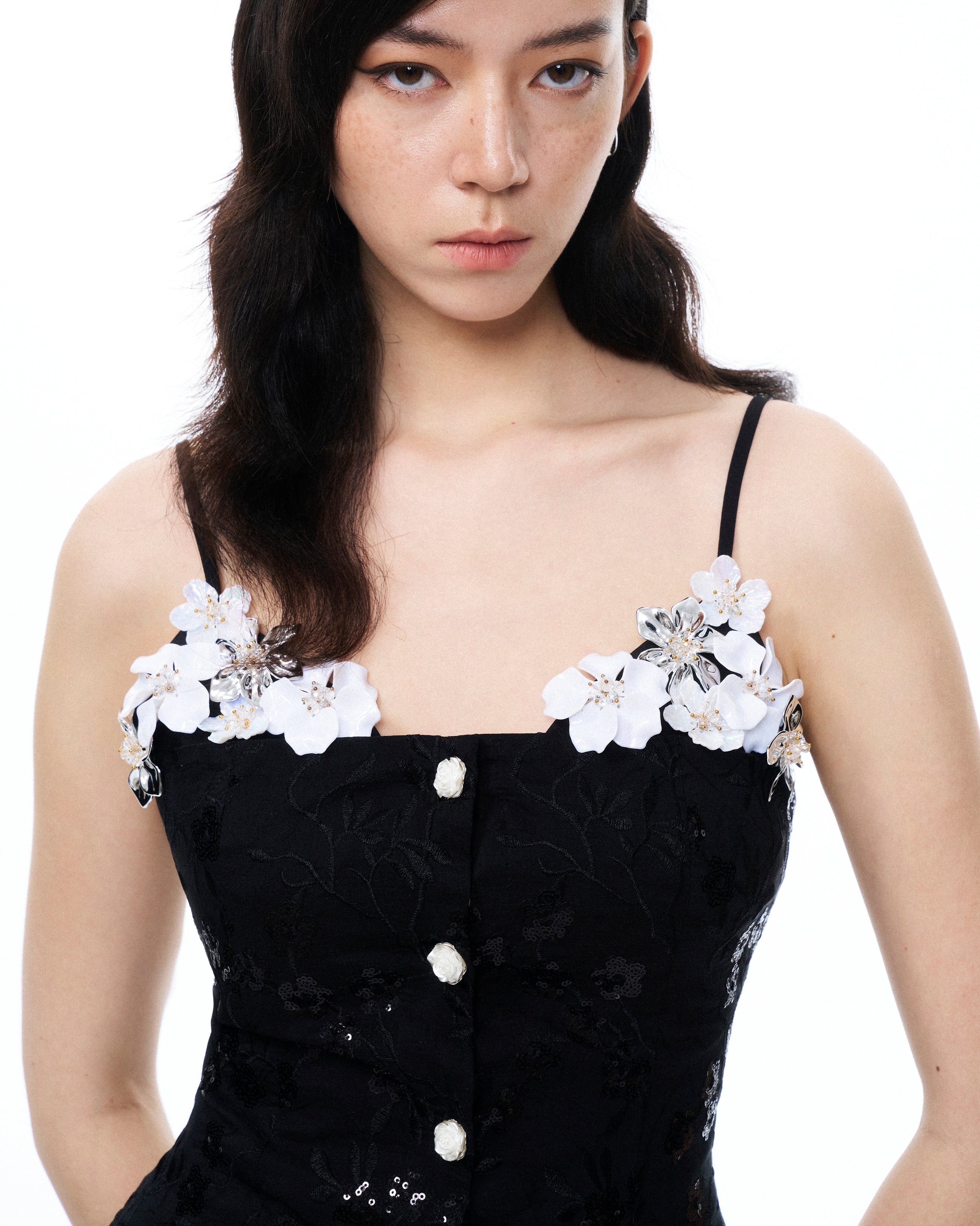 Seilena 3D Floral Sequin Mini Suits - Black
