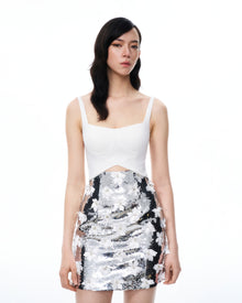 Arabella 3D Floral Sequin Embroidered Mini Dress - White