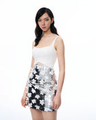 Arabella 3D Floral Sequin Embroidered Mini Dress - White