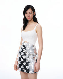 Arabella 3D Floral Sequin Embroidered Mini Dress - White