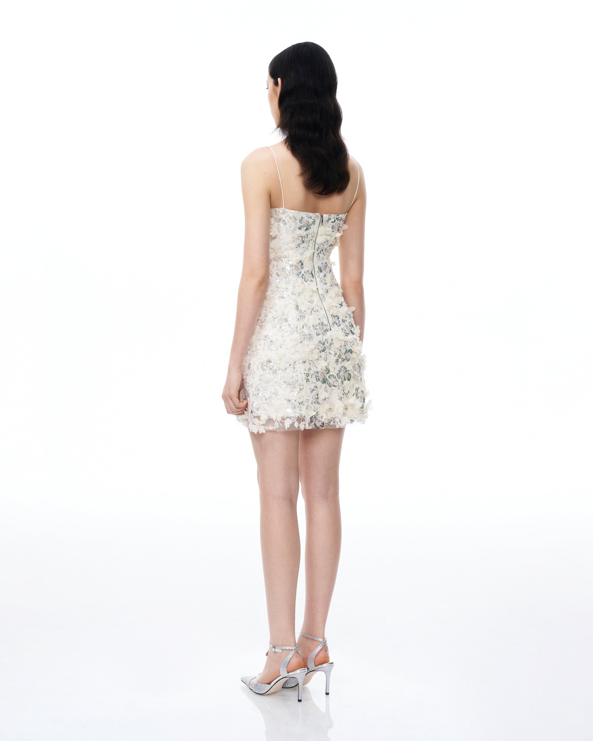 Lysandra 3D Floral Sequin Mini Dress - White
