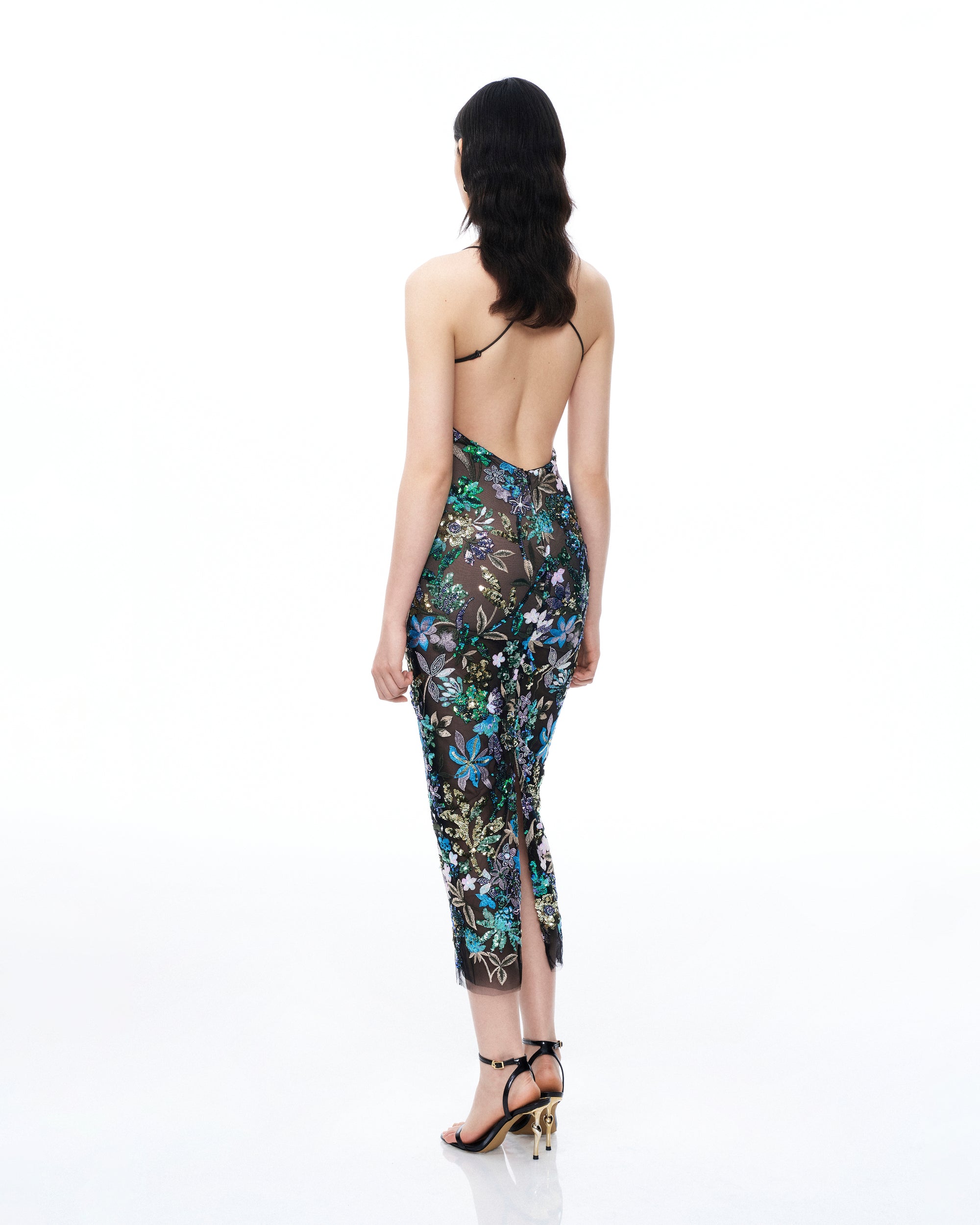 Isadora Floral Sequin Dress - Black Multi