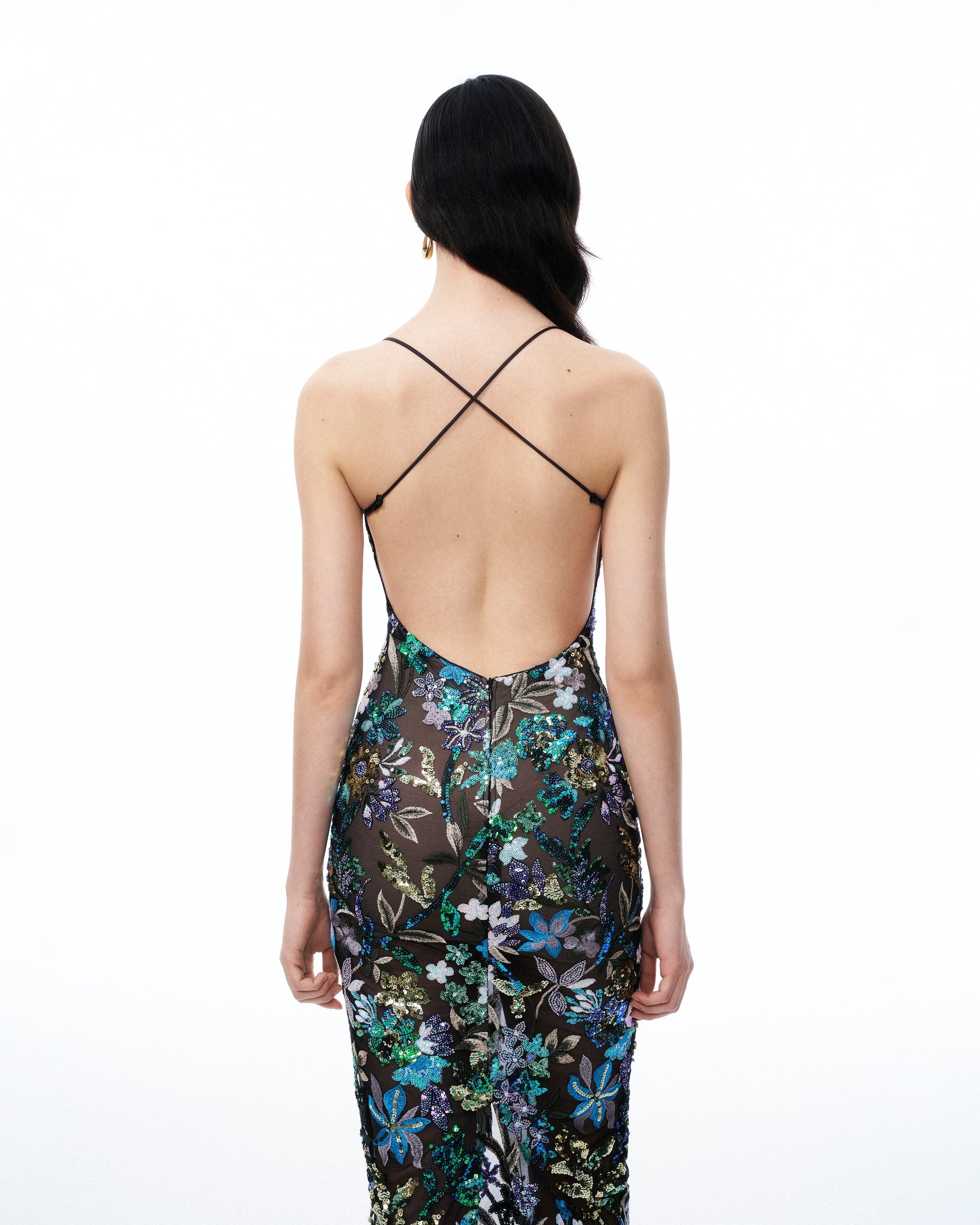 Isadora Floral Sequin Dress - Black Multi