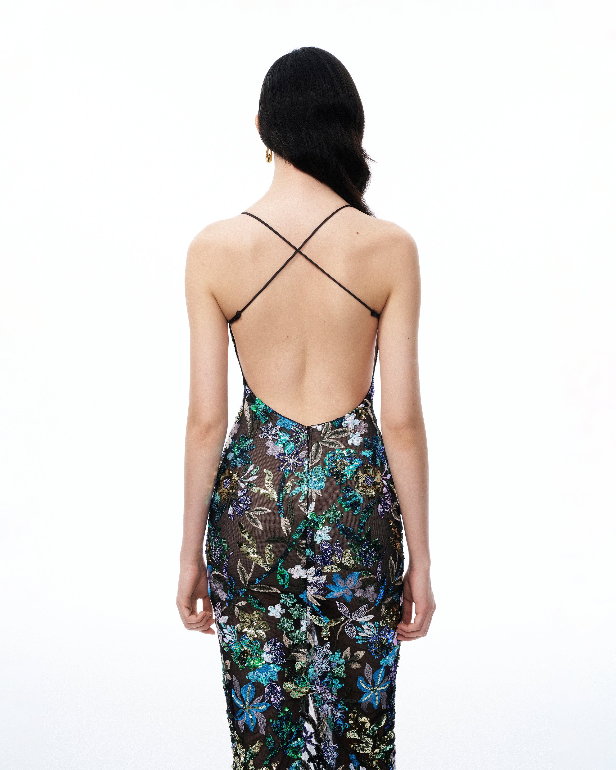 Isadora Floral Sequin Dress - Black Multi