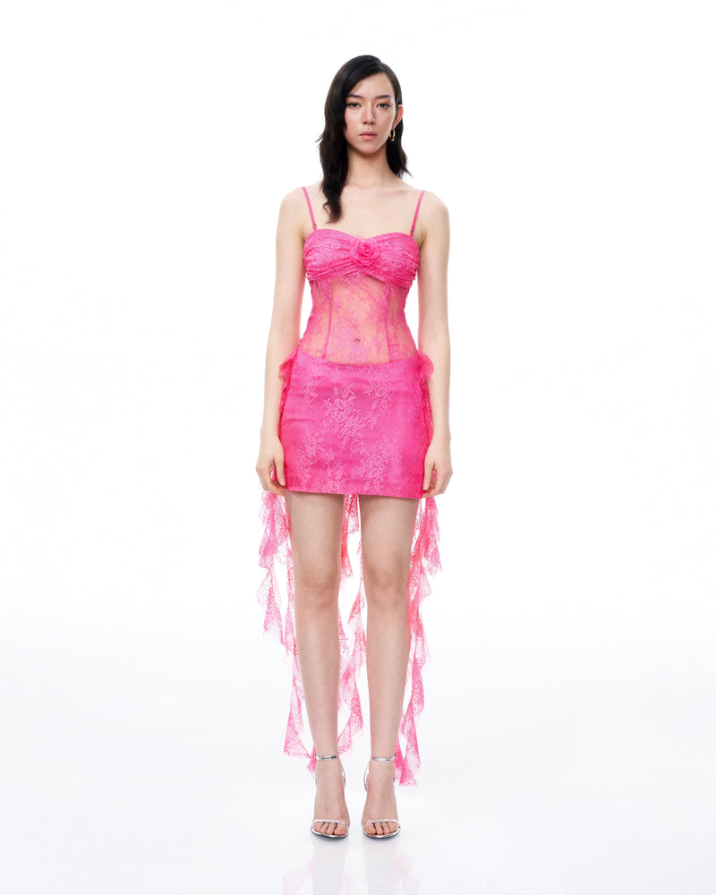 Selene 3D Floral Lace Mini Dress - Pink