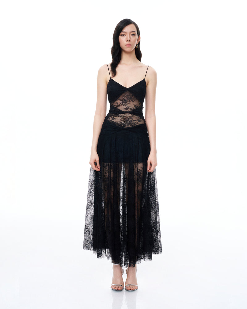 Indigo Floral Lace Dress - Black