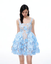 Thaddeus 3D Floral Embroidered Mini Dress - Blue