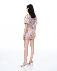 Evangeline 3D V-Neck Floral Embroidered Dress - Pastel Multi