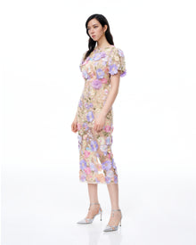 Alaric Round Neck 3D Floral Embroidered Maxi Dress - Pastel Multi