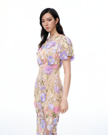 Alaric Round Neck 3D Floral Embroidered Maxi Dress - Pastel Multi