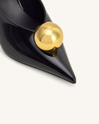 Sofia Angled Vamp Heel Mules - Black & Gold