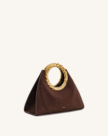 Amiya Leaf Handle Faux Suede Sculpture Bag - Mocha Brown