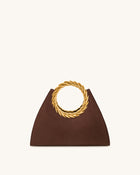 Amiya Leaf Handle Faux Suede Sculpture Bag - Mocha Brown