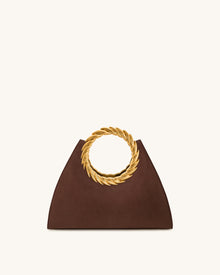 Amiya Leaf Handle Faux Suede Sculpture Bag - Mocha Brown