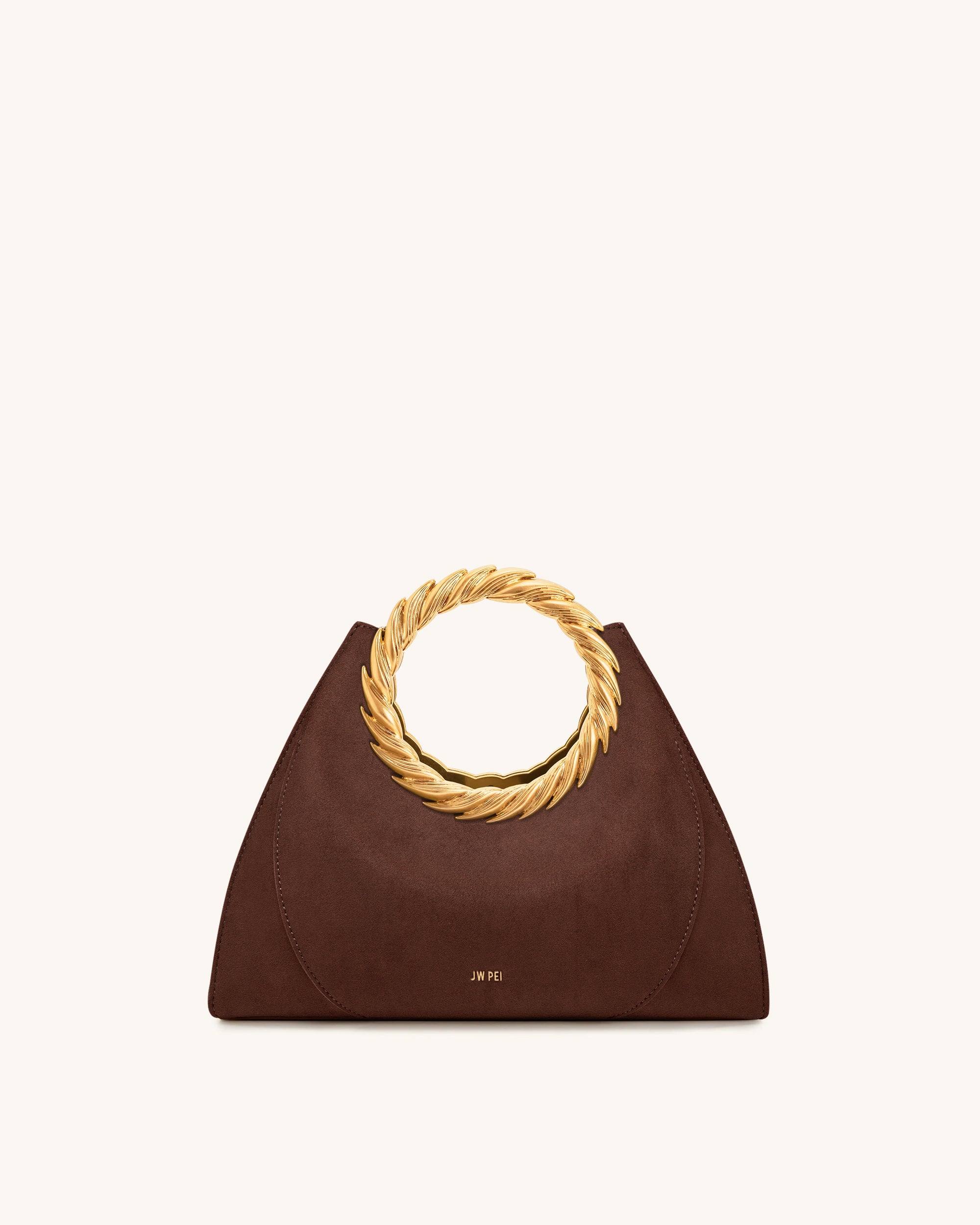 Amiya Leaf Handle Faux Suede Sculpture Bag - Mocha Brown