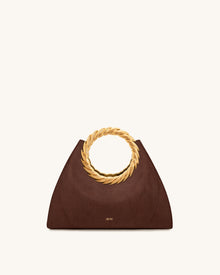 Amiya Leaf Handle Faux Suede Sculpture Bag - Mocha Brown