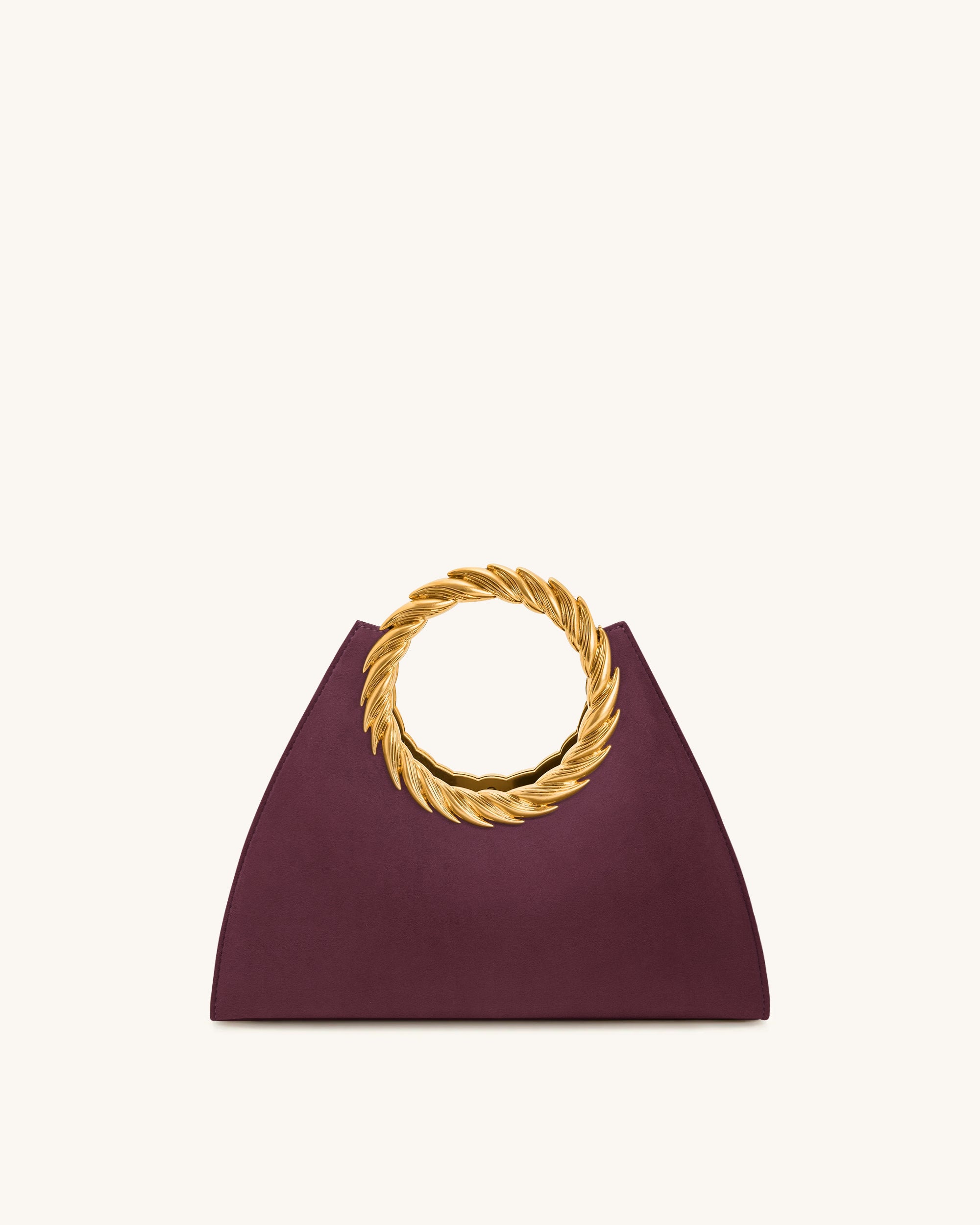 Amiya Leaf Handle Faux Suede Sculpture Bag - Merlot Red