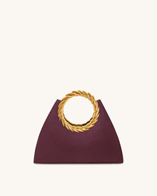 Amiya Leaf Handle Faux Suede Sculpture Bag - Merlot Red