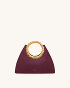 Amiya Leaf Handle Faux Suede Sculpture Bag - Merlot Red