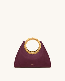Amiya Leaf Handle Faux Suede Sculpture Bag - Merlot Red