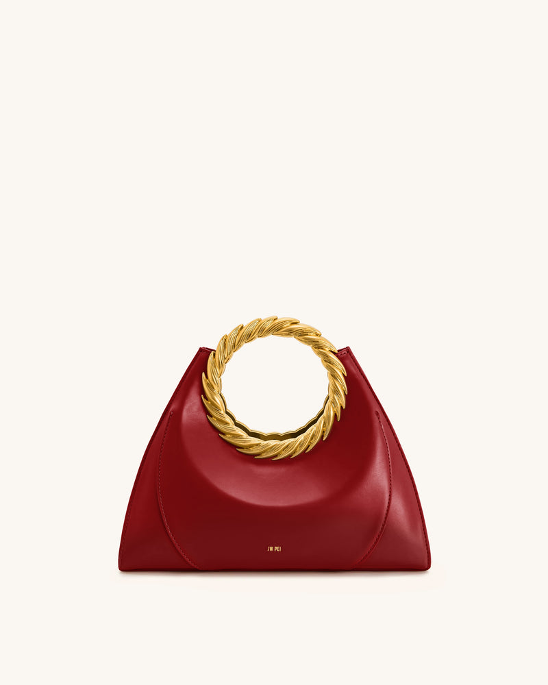 Amiya Leaf Handle Sculpture Bag - Wine Red
