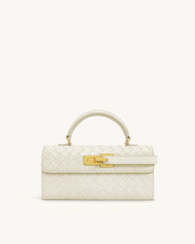 Keyla Weave Texture Top Handle Bag - White