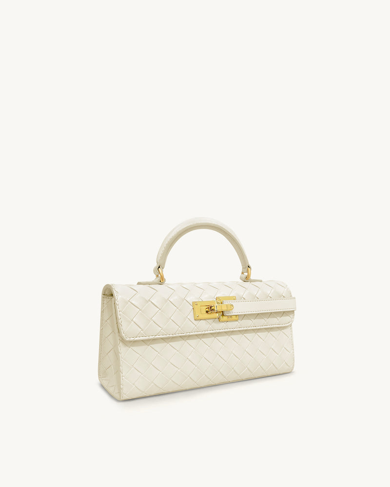 Keyla Weave Texture Top Handle Bag - White
