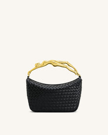 Jenny Woven Human-shaped Handle Handbag - Black