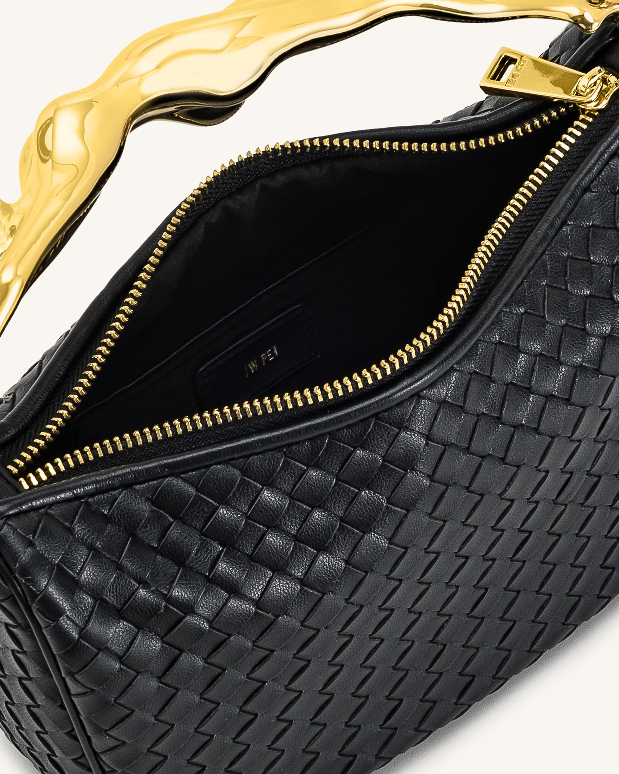 Jenny Woven Human-shaped Handle Handbag - Black